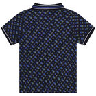 Younger Boys Navy Blue Monogram Logo Polo Shirt, 1, hi-res