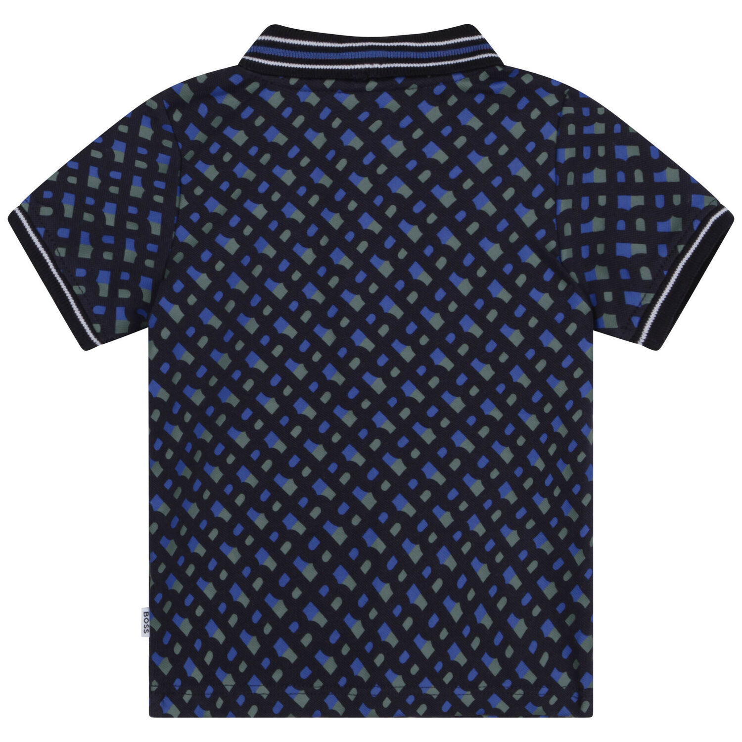 Younger Boys Navy Blue Monogram Logo Polo Shirt, 1, hi-res