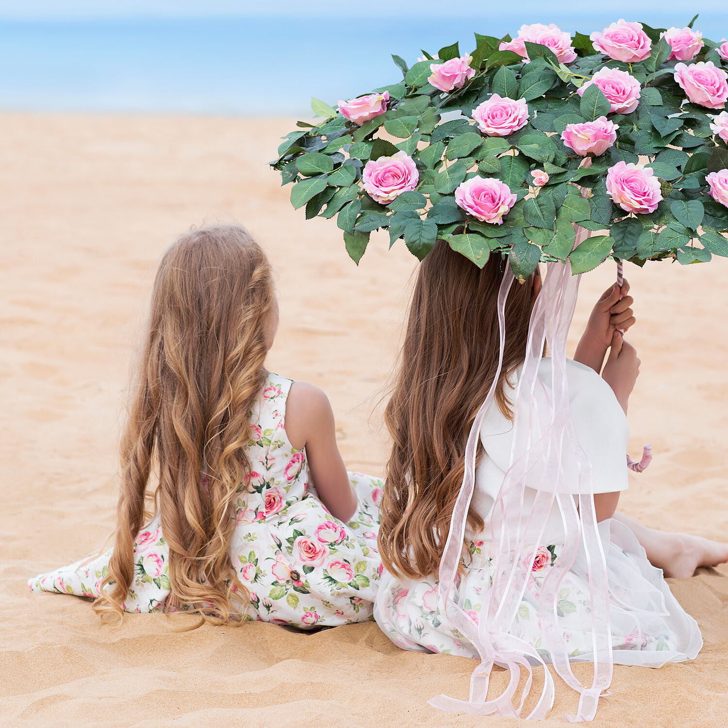 Girls Ivory & Pink Satin Rose Dress, 1, hi-res