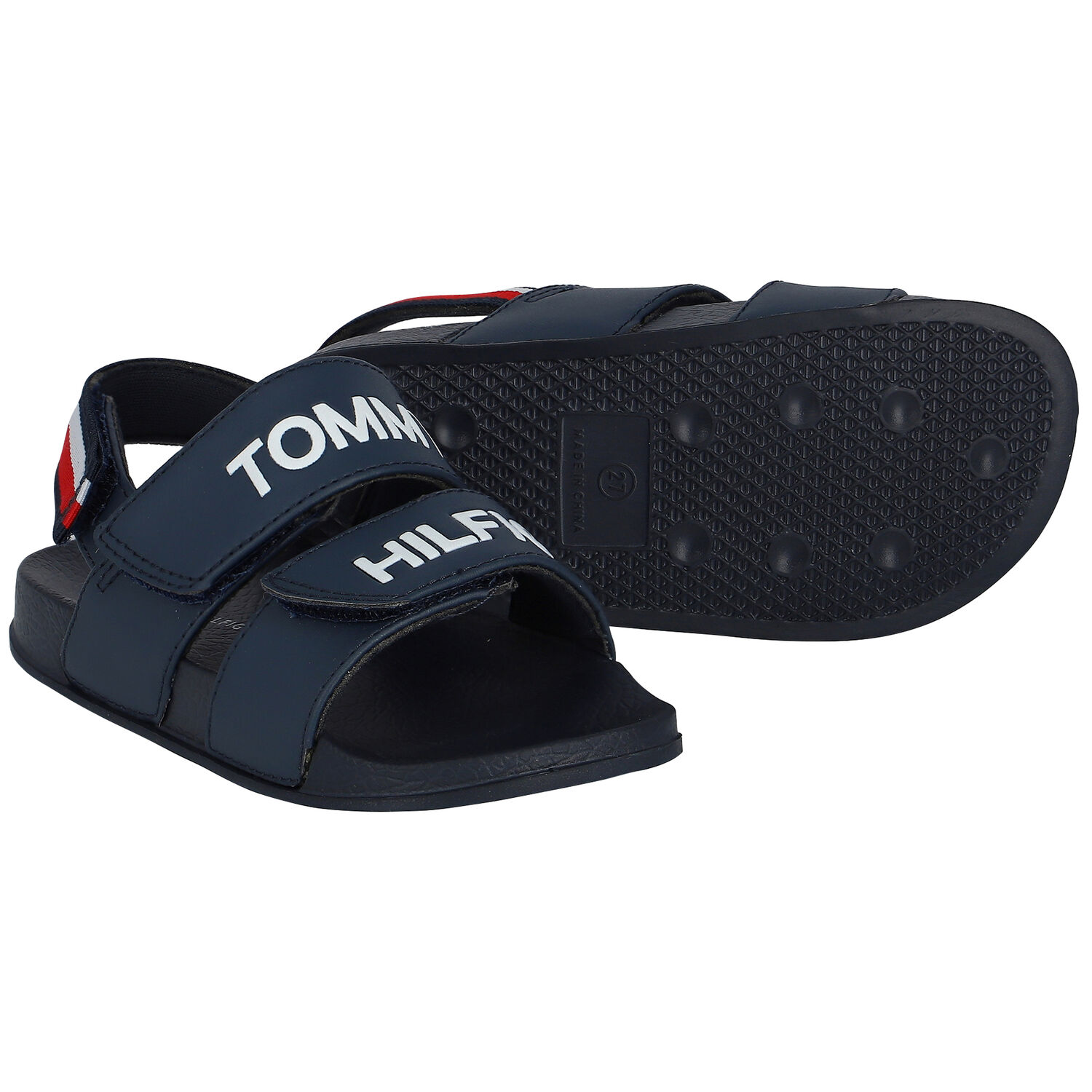Boys Navy Blue Logo Sandals, 1, hi-res