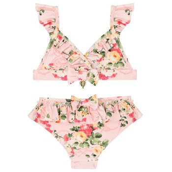 Girls Pink Floral Bikini