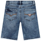 Boys Blue Logo Denim Shorts, 1, hi-res