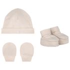 Beige Hat & Booties Baby Gift Set, 4, hi-res