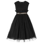 Girls Black Logo Tulle Dress, 1, hi-res