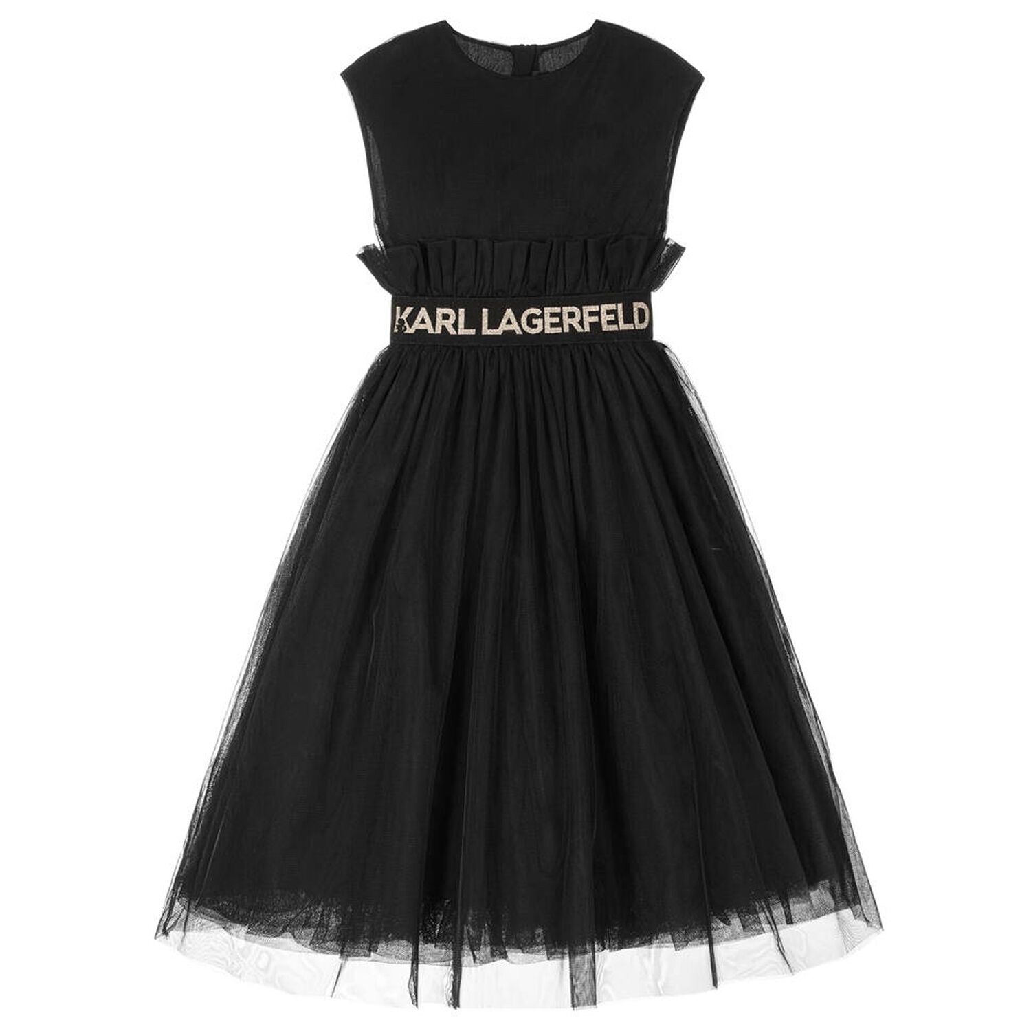 Girls Black Logo Tulle Dress, 1, hi-res image number null