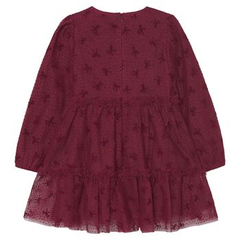 Girls Red Bow & Dot Tulle Dress