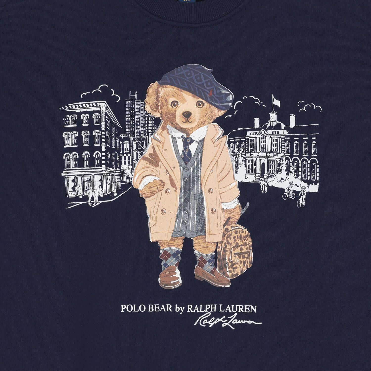 Girls Navy Blue Polo Bear Sweatshirt Dress, 1, hi-res