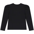 Girls Black Teddy Bear Long Sleeve Top, 2, hi-res