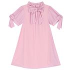 Girls Pink Chiffon Bow Dress, 1, hi-res