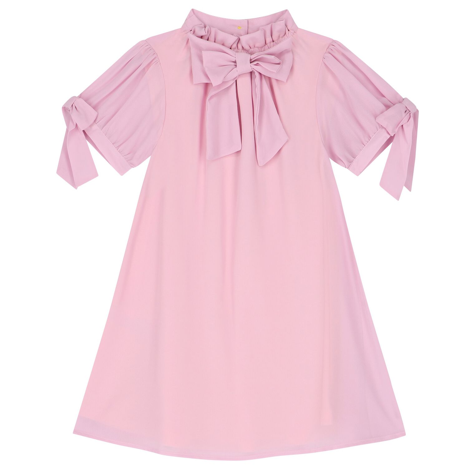 Girls Pink Chiffon Bow Dress, 1, hi-res image number null