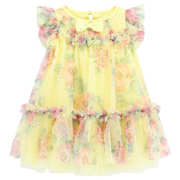 Baby Girls Yellow & Pink Floral Tulle Dress