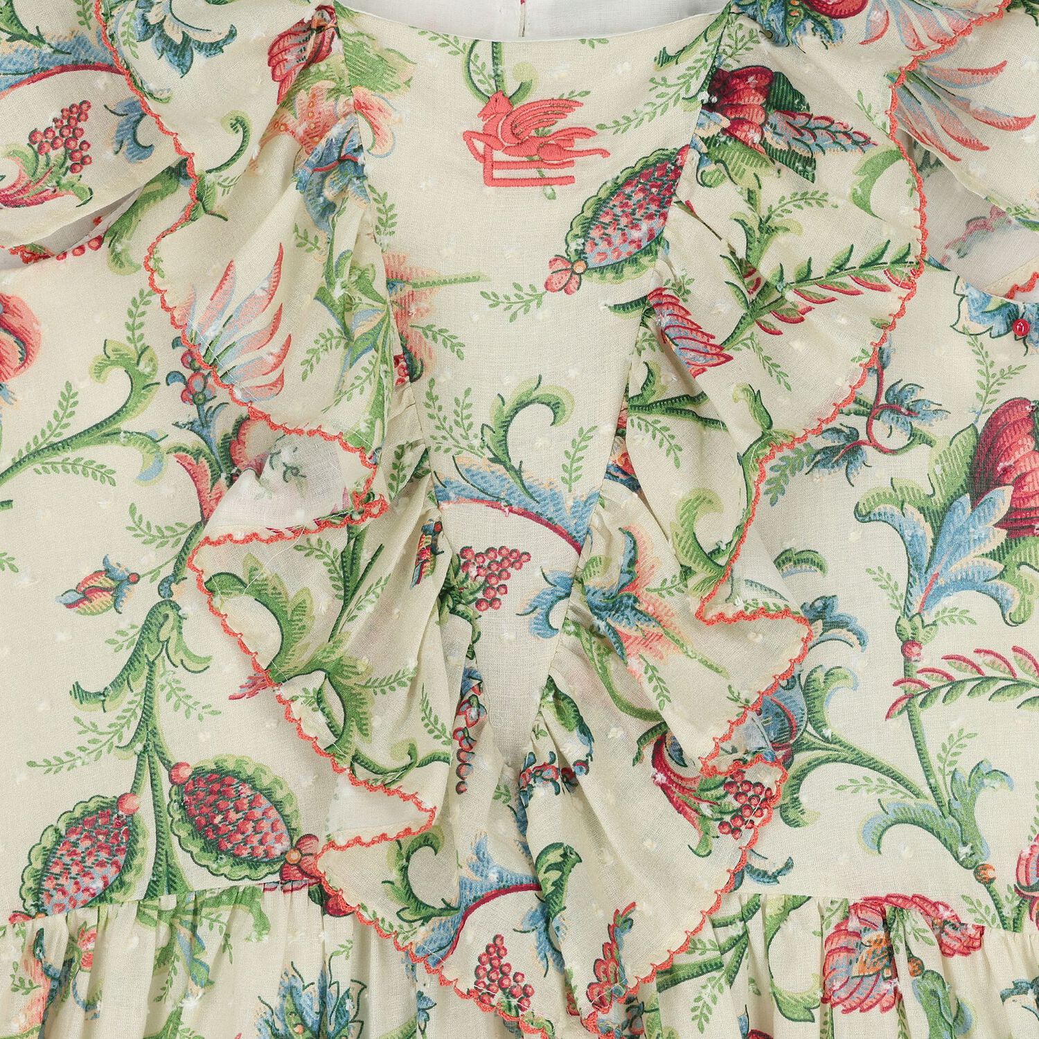 Girls Beige & Green Ruffled Floral Dress, 1, hi-res