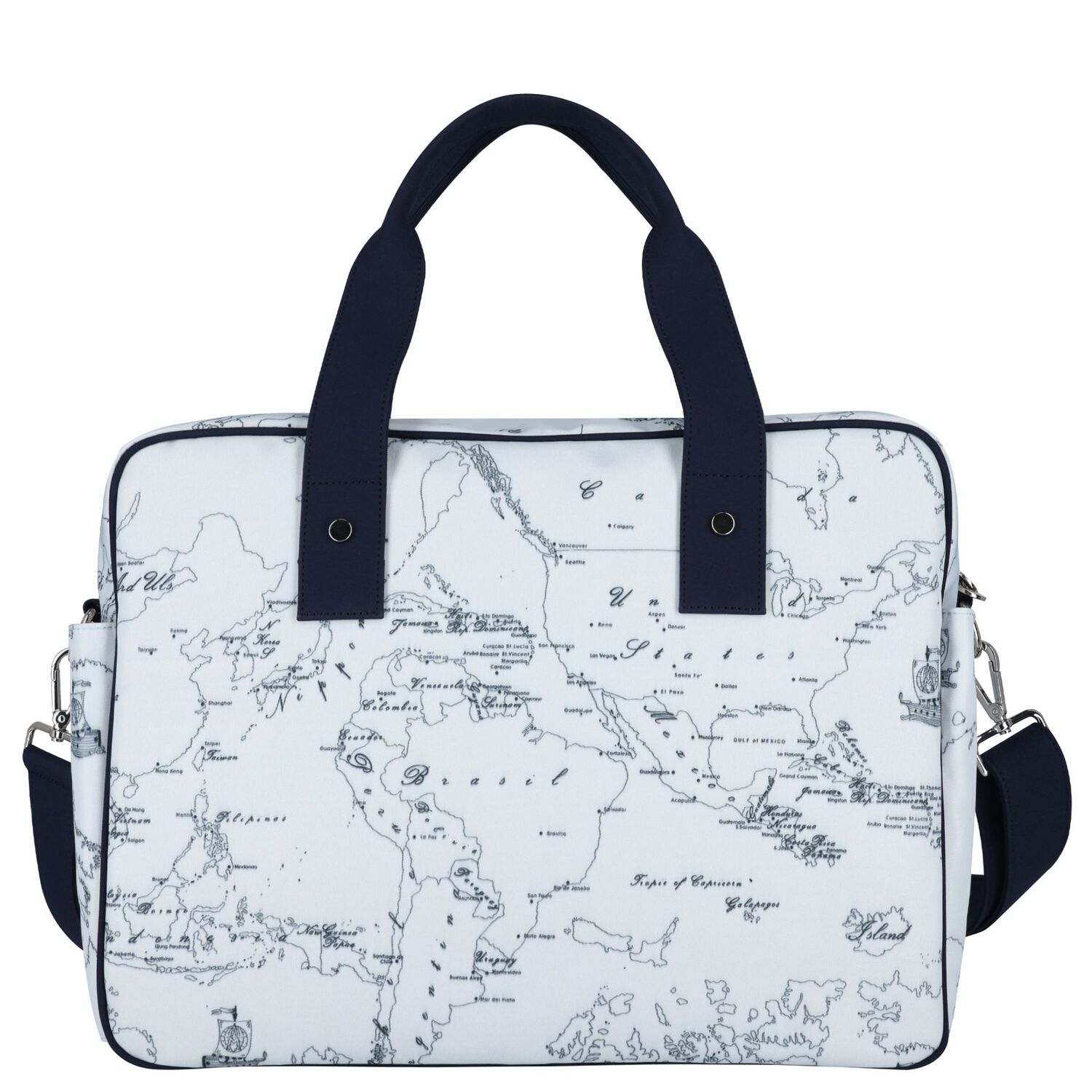 Baby Boys White & Navy Blue Geo Map Changing Bag, 1, hi-res