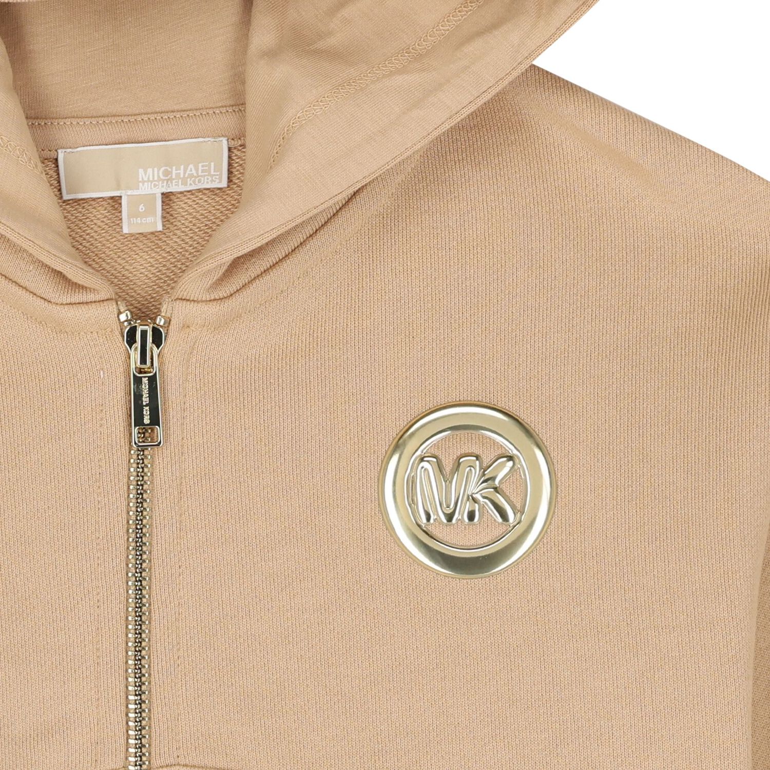 Girls Mini Me Beige Logo Hooded Zip Up Top, 1, hi-res