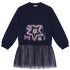 Girls Navy Blue Sequin Star Dress, 1, hi-res
