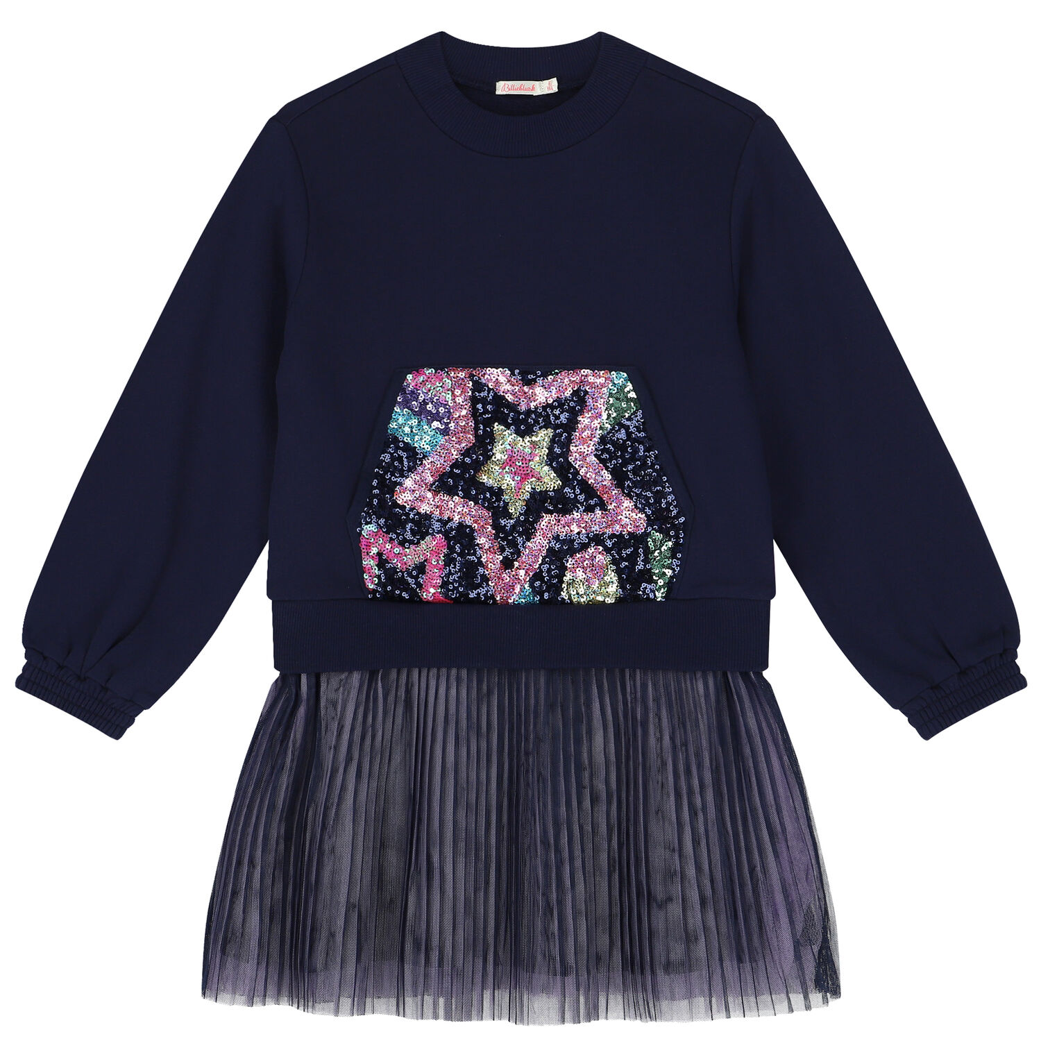 Girls Navy Blue Sequin Star Dress, 1, hi-res