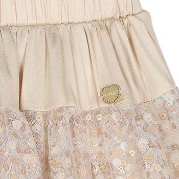 Girls Beige Satin & Sequin Skirt