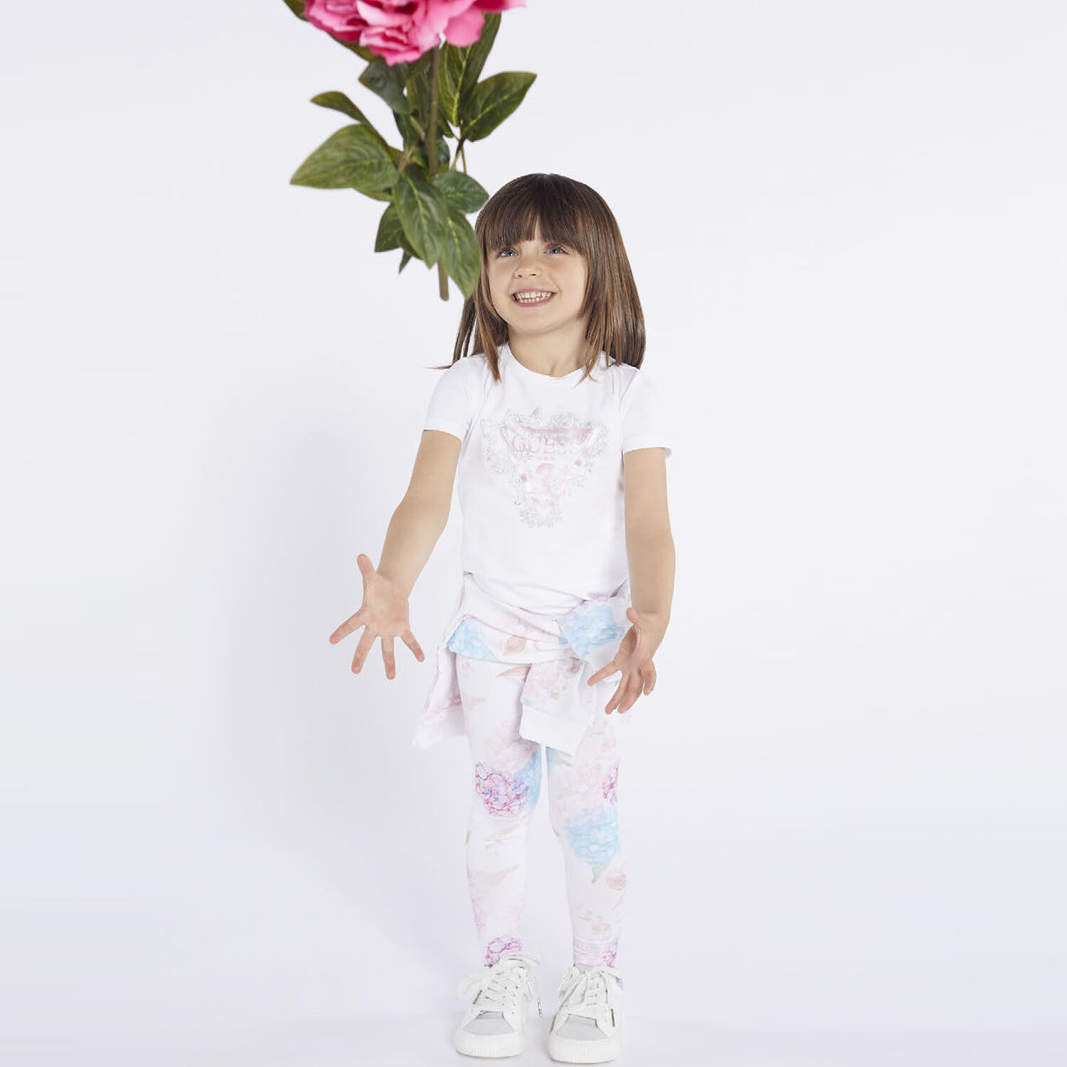 Girls White Floral Logo Leggings, 1, hi-res