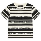 Boys Ivory & Black Striped Logo T-Shirt, 1, hi-res