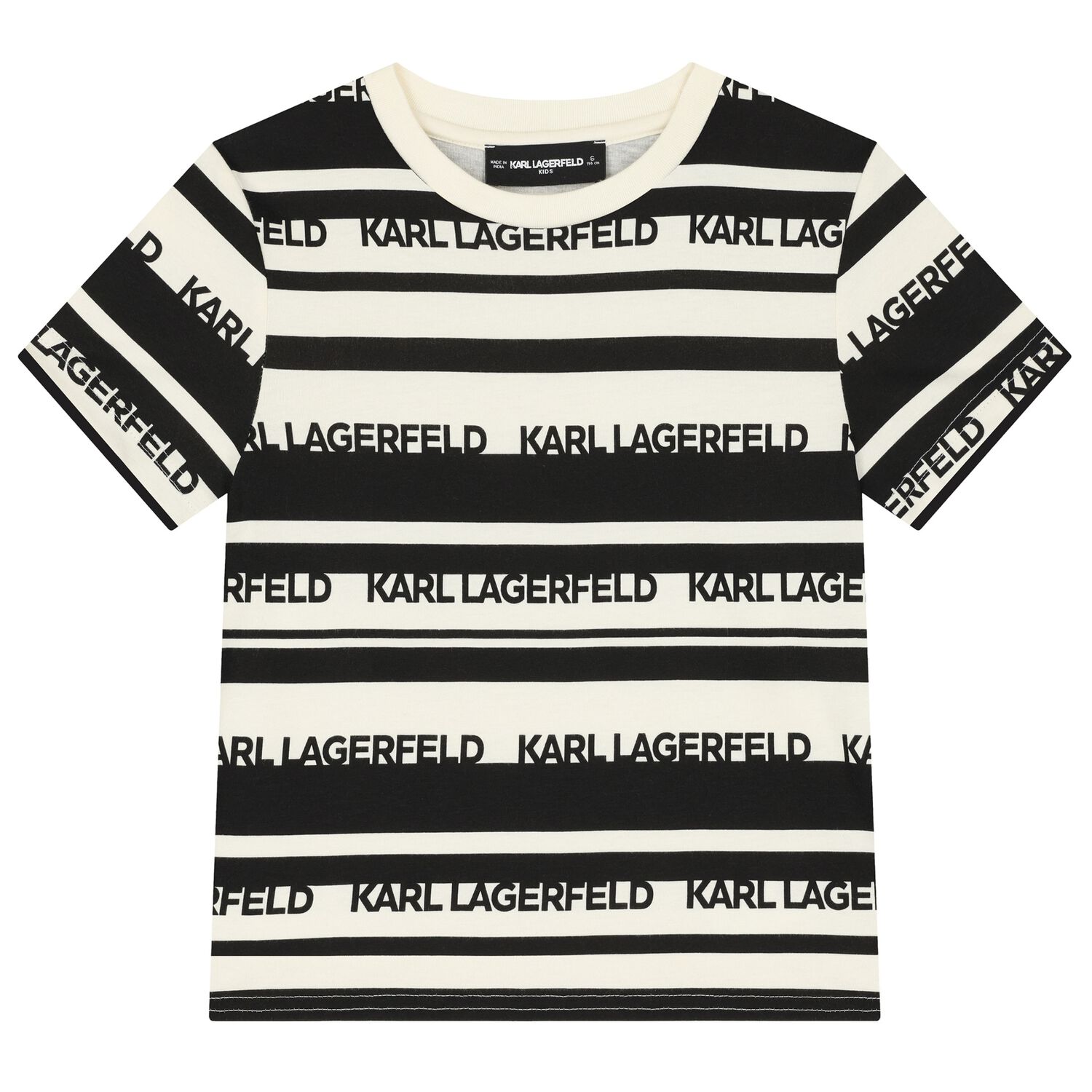 Boys Ivory & Black Striped Logo T-Shirt, 1, hi-res