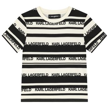 Boys Ivory & Black Striped Logo T-Shirt