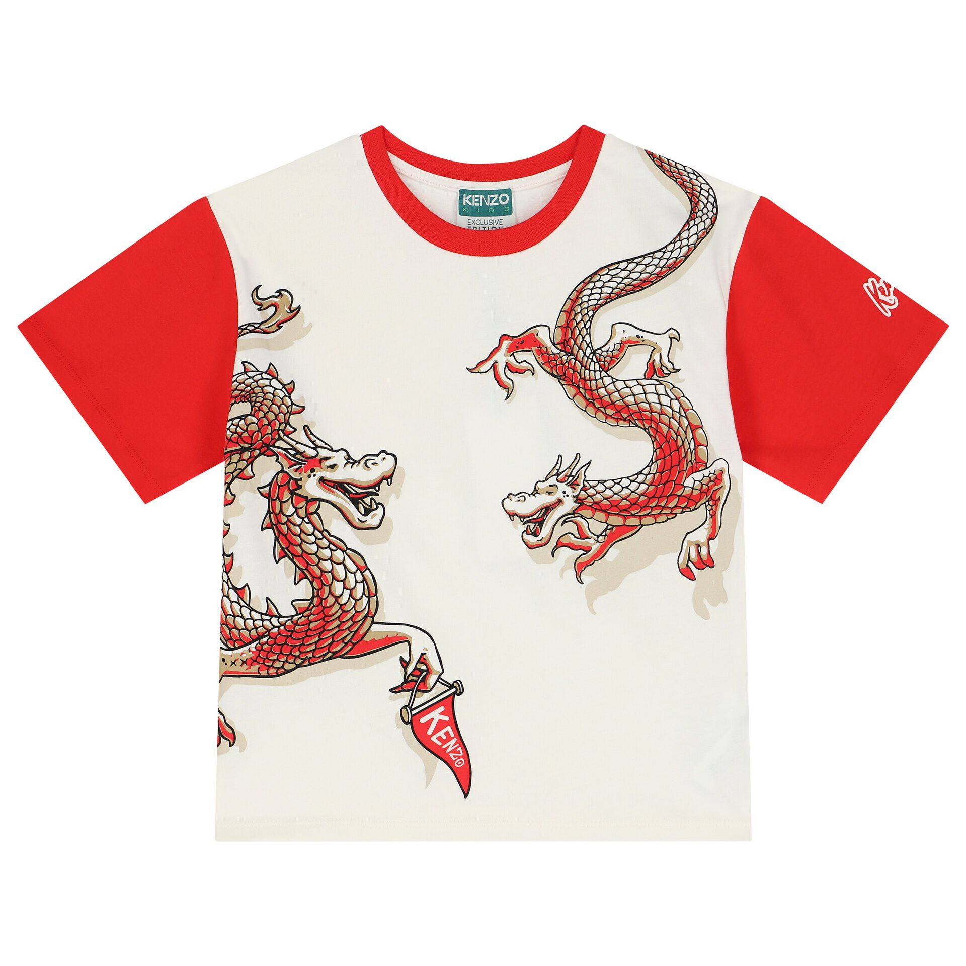 KENZO KIDS Ivory Red Dragons T Shirt Junior Couture UK