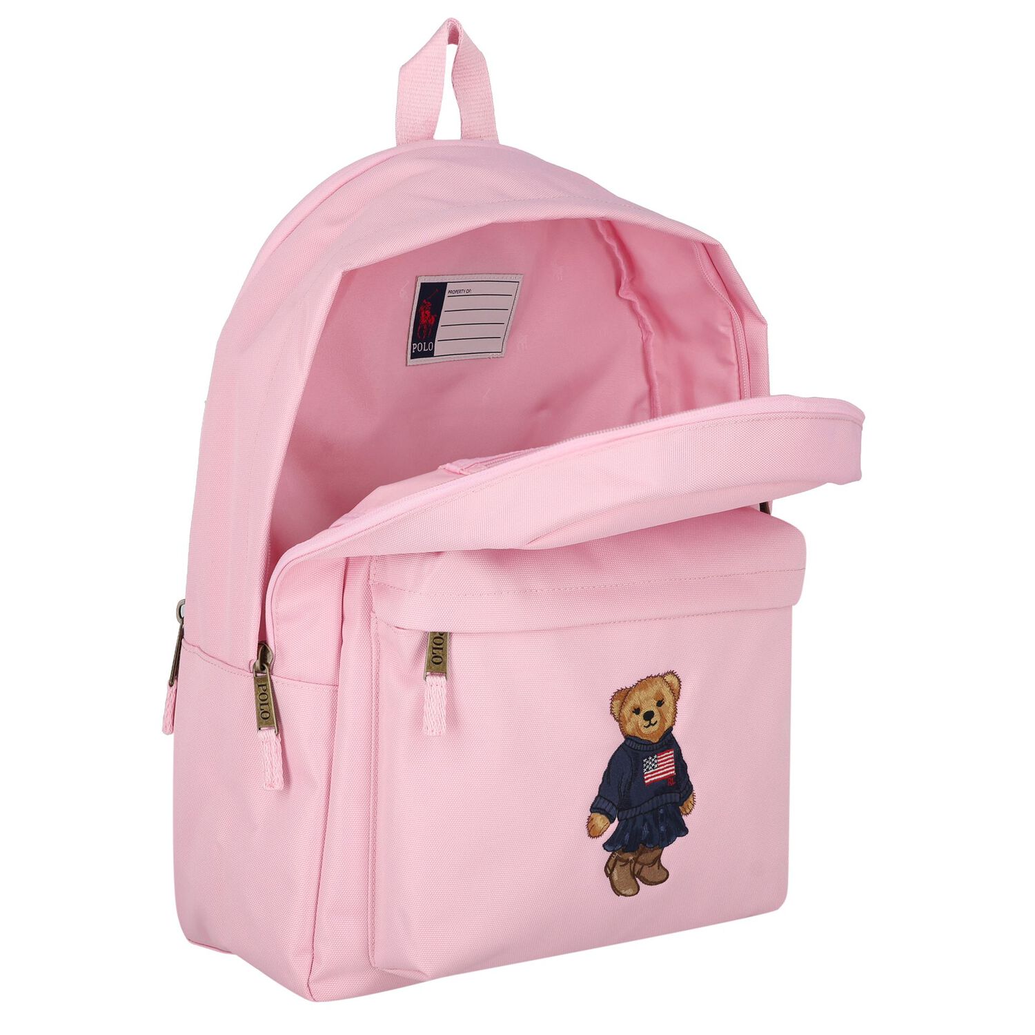 Girls Pink Canvas Polo Bear Backpack ( 44cm ), 3, hi-res