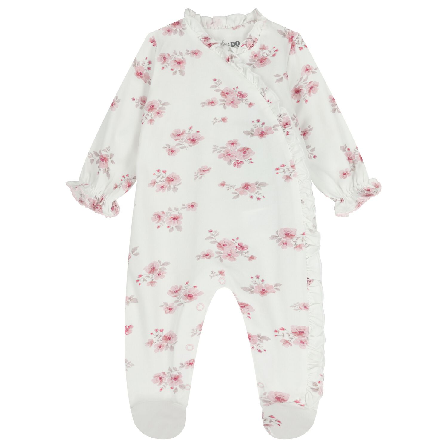 Baby Girls White & Pink Floral Babygrow, 1, hi-res