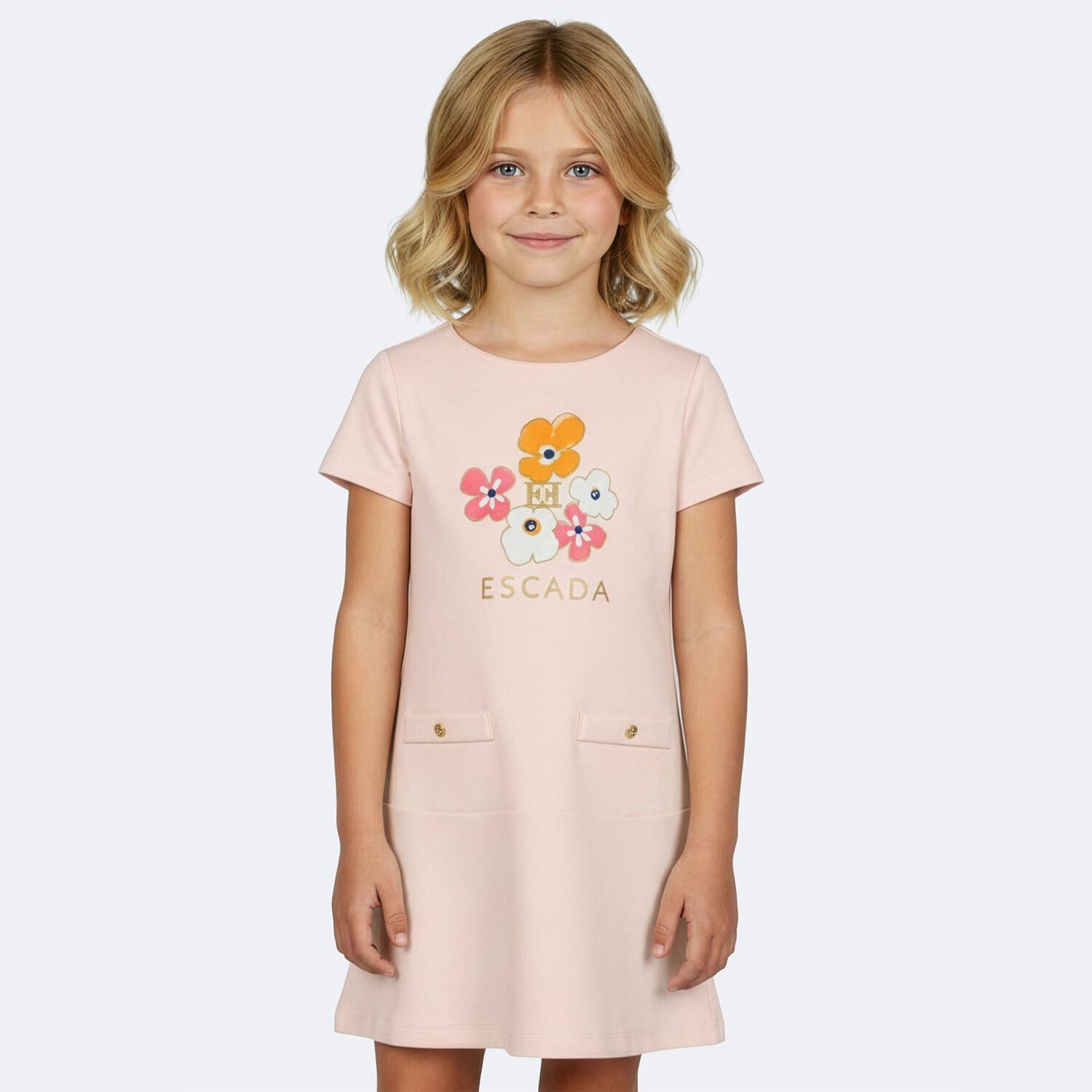 Girls Pink Floral Logo Dress, 2, hi-res