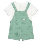 Younger Boys White & Green Dungaree Set, 1, hi-res