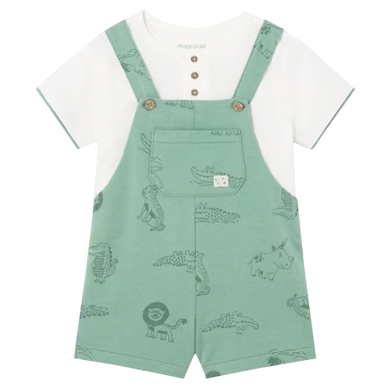 Younger Boys White & Green Dungaree Set, 1, hi-res image number null