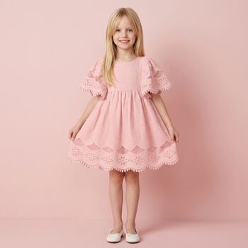 Girls Pink Floral Lace Dress