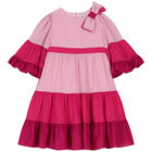 Girls Pink Bow Tiered Dress, 1, hi-res
