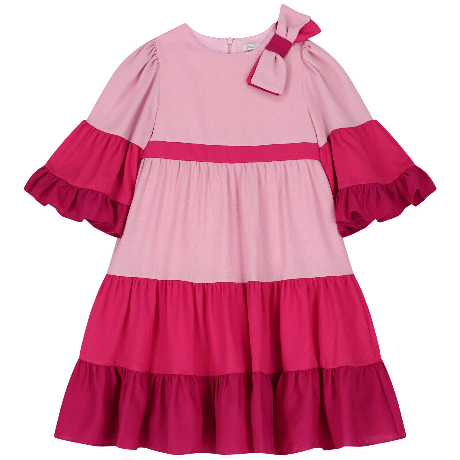 Girls Pink Bow Tiered Dress, 1, hi-res image number null