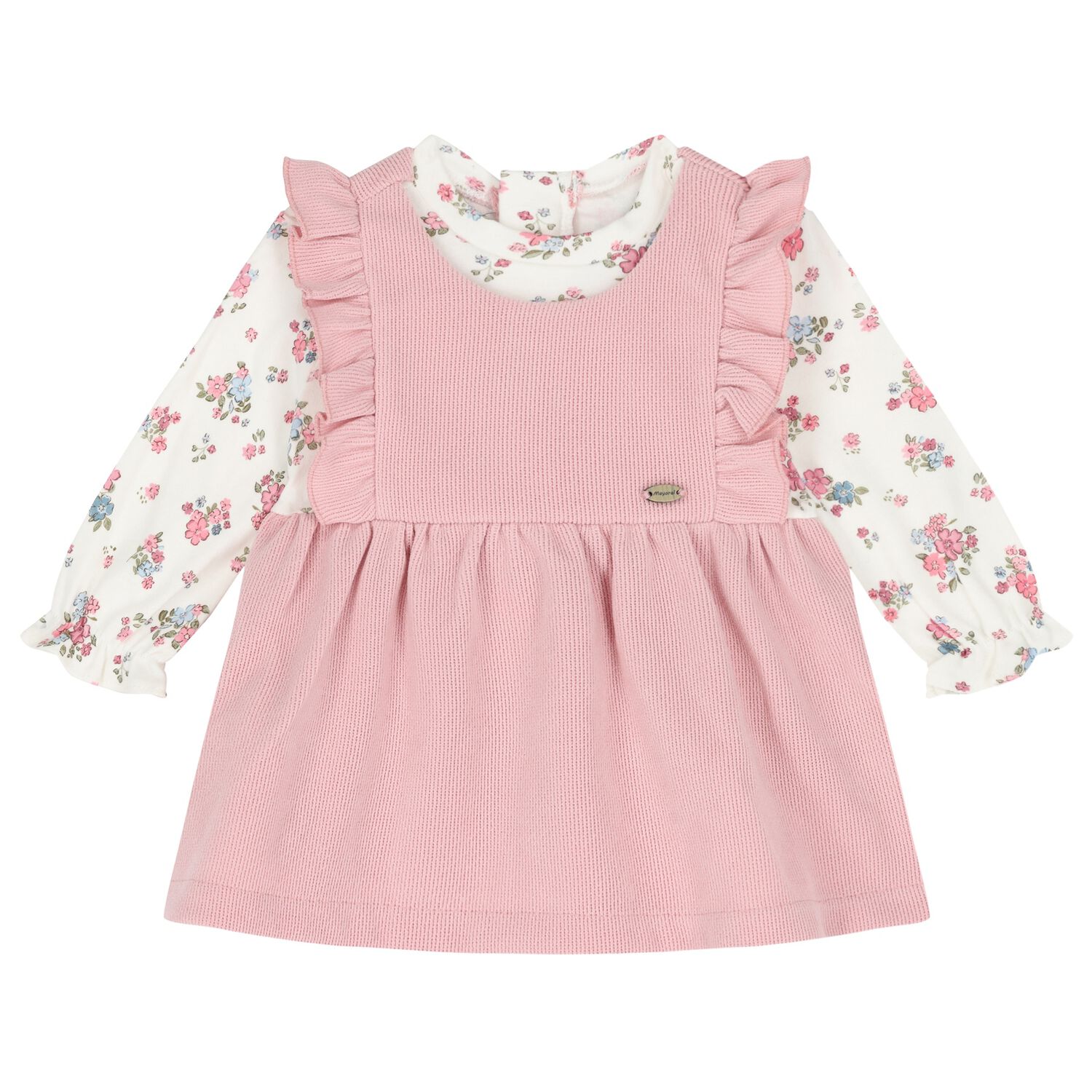 Baby Girls Pink Ruffled Dress, 1, hi-res