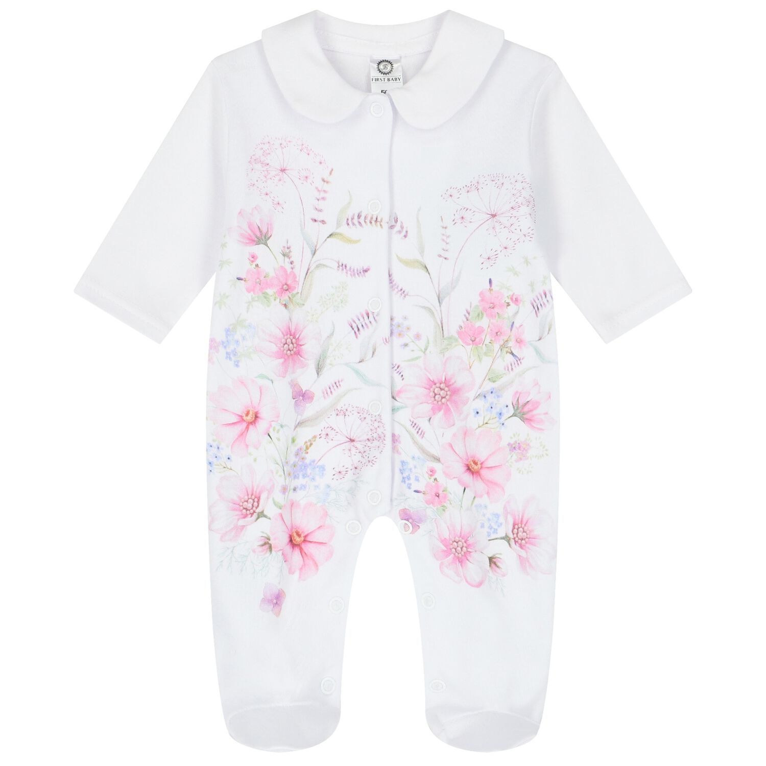 Baby Girls White Floral Babygrow, 1, hi-res