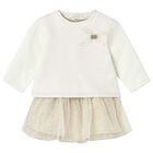 Baby Girls Ivory & Beige Tulle Dress Set, 2, hi-res