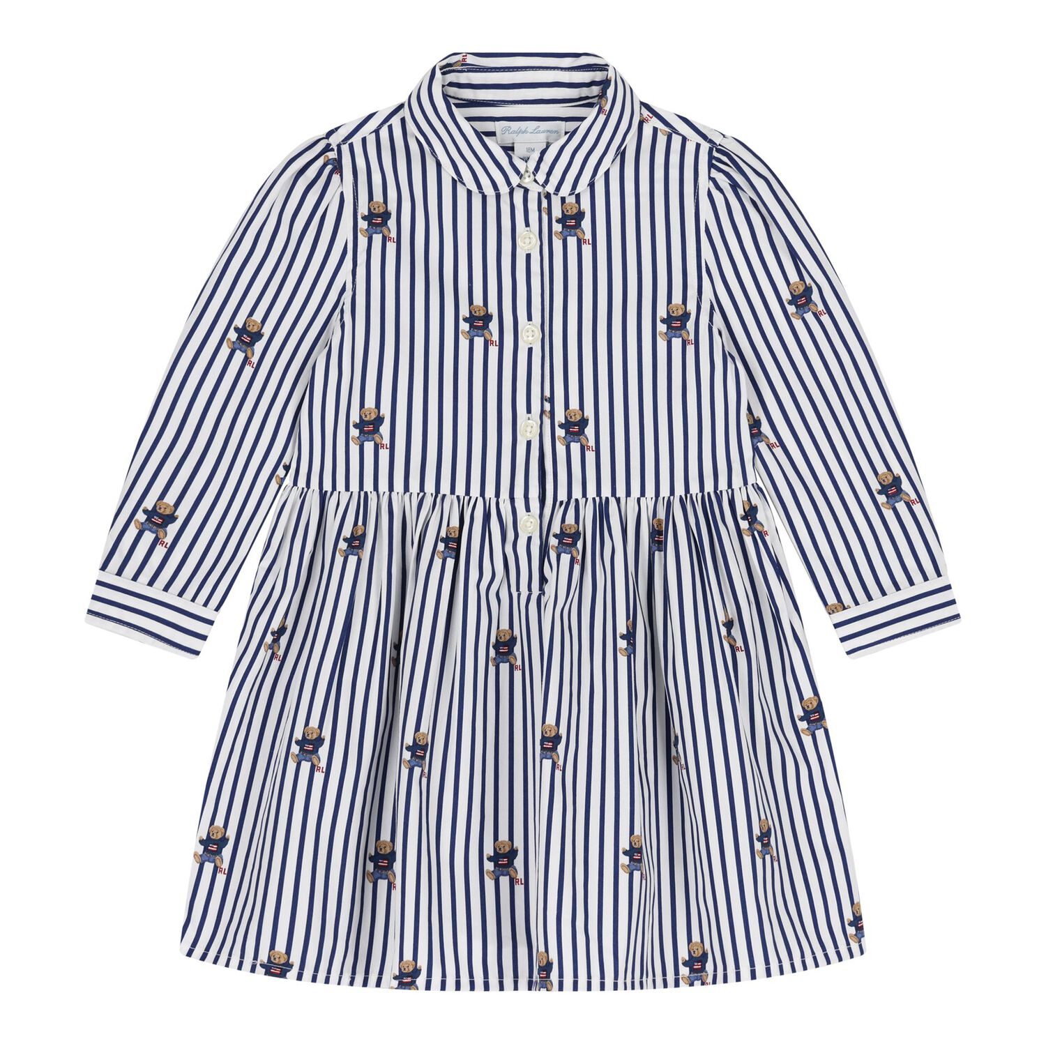 Baby Girls White & Blue Polo Bear Striped Dress Set, 1, hi-res