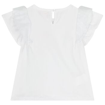 Girls White 3D Flower Blouse