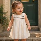 Younger Girls Beige Web Striped Dress, 1, hi-res