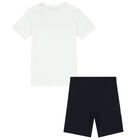 Boys White & Navy Logo Shorts Set, 1, hi-res