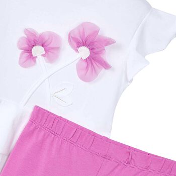 Girls White & Pink Leggings Set
