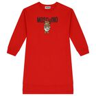 Girls Red Teddy Bear Logo Dress, 2, hi-res