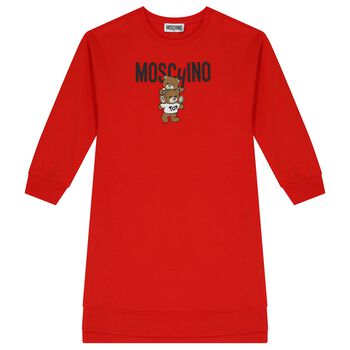 Girls Red Teddy Bear Logo Dress