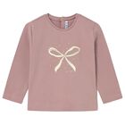 Younger Girls Pink Bow Long Sleeve Top, 3, hi-res