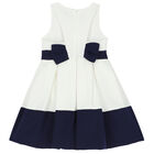 Girls White & Navy Crepe Dress, 1, hi-res