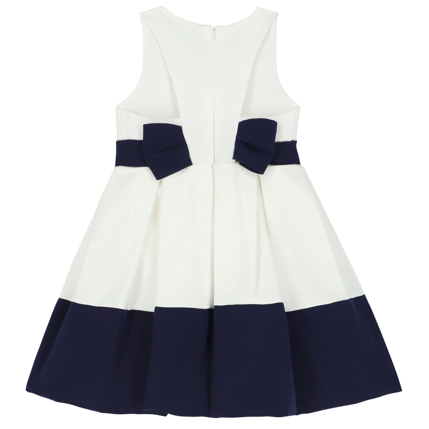 Girls White & Navy Crepe Dress, 1, hi-res