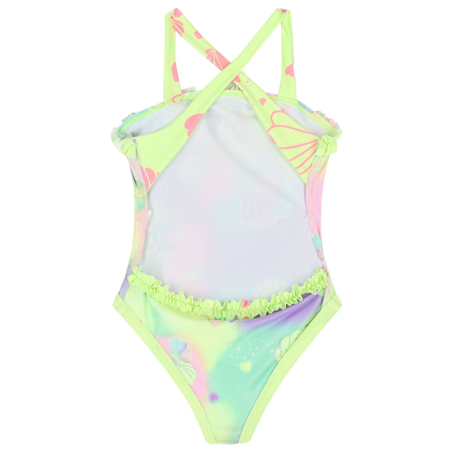 Girls Multi-Coloured Sea Shell Swimsuit, 1, hi-res