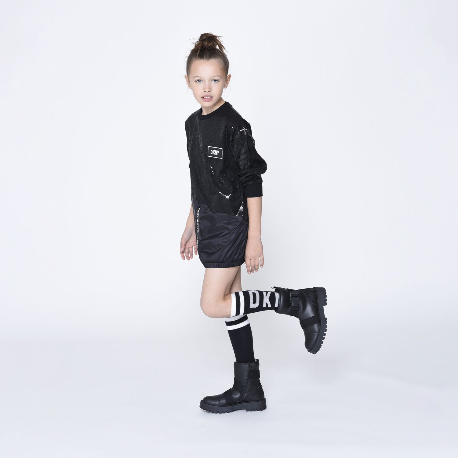 Girls Black & White Logo Socks, 1, hi-res
