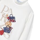 Girls Ivory Hand Bag Long Sleeve Top, 1, hi-res